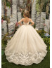 Long Sleeve Beaded Ivory Lace Tulle Flower Girl Dress